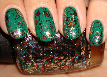 OPI Rainbow Connection Layered Over Green BB Couture Frontier Woman Swatches