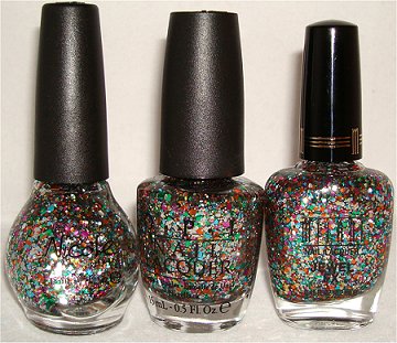OPI Rainbow Connection Dupes Comparison Swatches Milani Gems Swatch & Nicole by OPI Rainbow in the S-Kylie Swatch