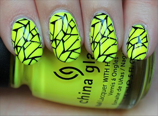 Yellow & Black Konad Nail Art Manicure Swatch