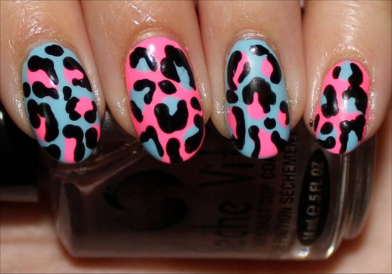 Pink & Blue Leopard Nails Nail Art Tutorial Pictures