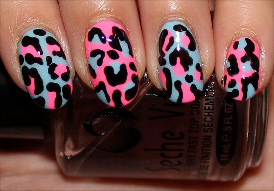 Pink & Blue Leopard Nails Swatches Nail Art