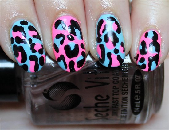 Pink & Blue Leopard Nails