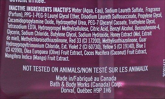Bath & Body Works Fresh Picked Blackberries Hand Soap Ingredients