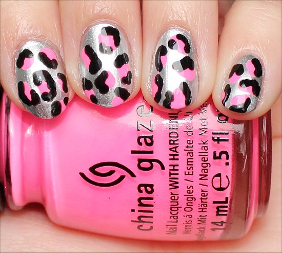 Neon Pink Leopard Manicure